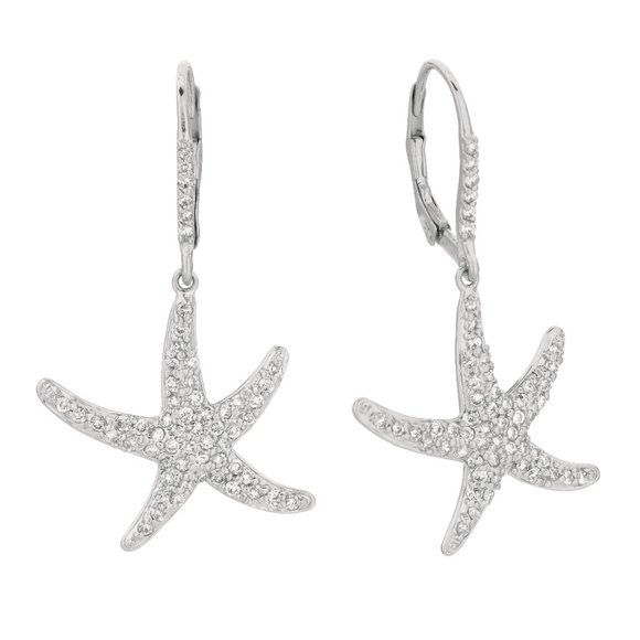 1.20 CT Natural Diamond Starfish Hoop Earrings 14K White Gold